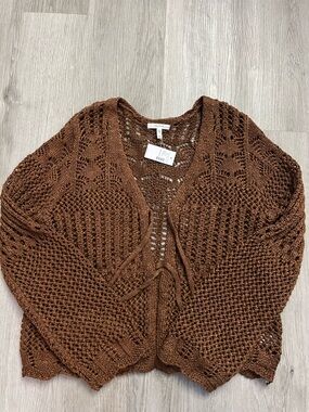 0026– NWT Maurices Brown Crochet Tie-Front Cardigan Sweater